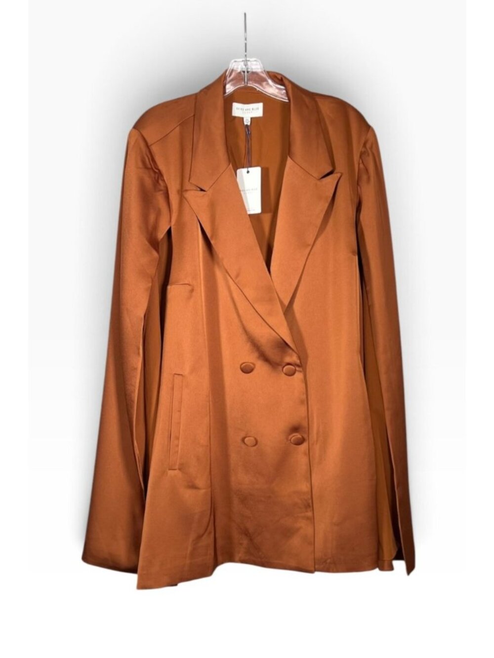 Skies Are Blue Curvy Cape Blazer 2X Rust Brown NWT Double Breasted Satin Look